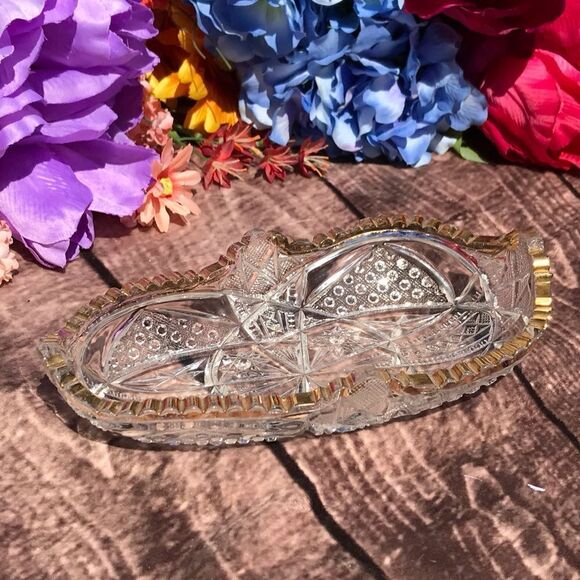Vintage Cut Glass Saw tooth Edge Celery Dish - Picture 1 of 8